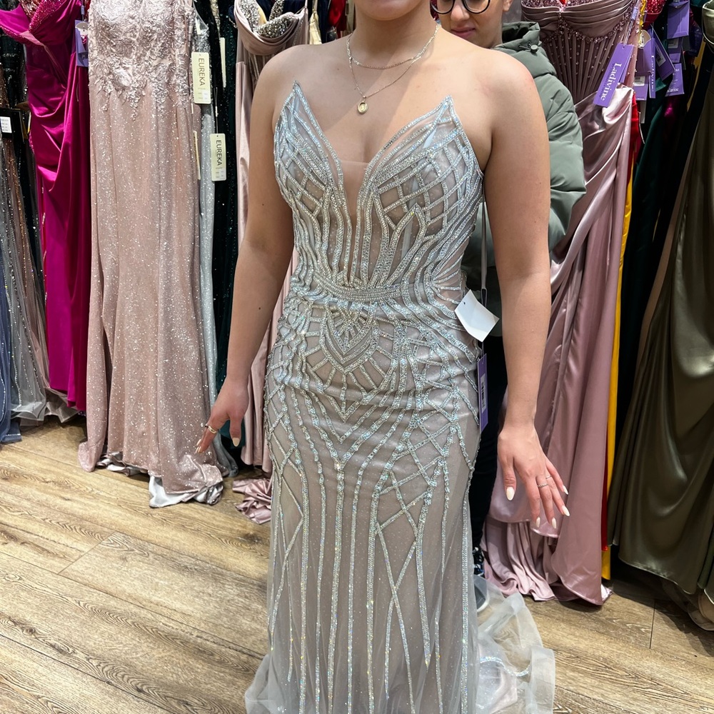 Elegant Silver Evening Gown